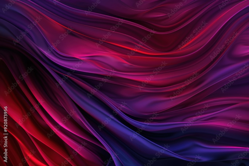 Obraz premium Vibrant abstract background with flowing purple, orange, and pink silk-like fabric textures creating a smooth, wavelike pattern.. Beautiful simple AI generated image