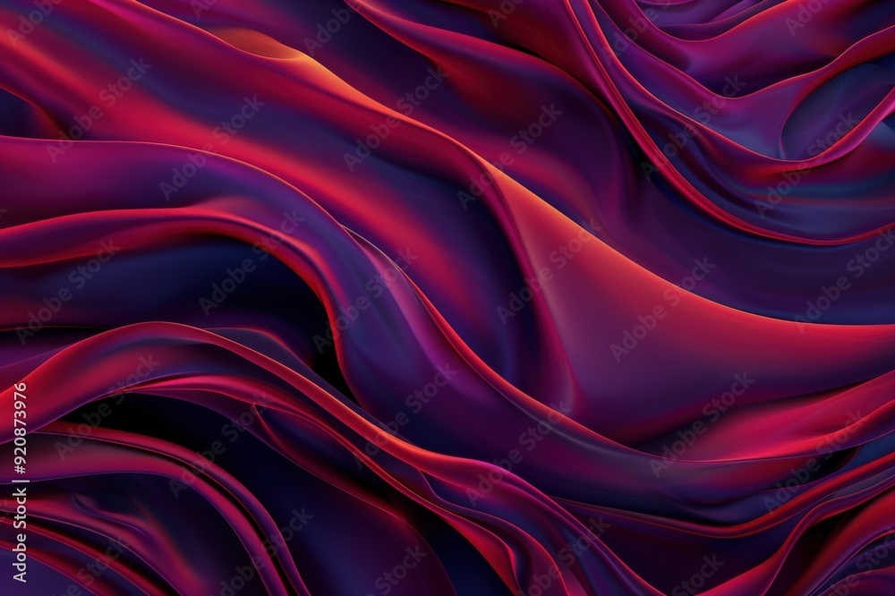 Obraz premium Vibrant abstract background with flowing purple, orange, and pink silk-like fabric textures creating a smooth, wavelike pattern.. Beautiful simple AI generated image