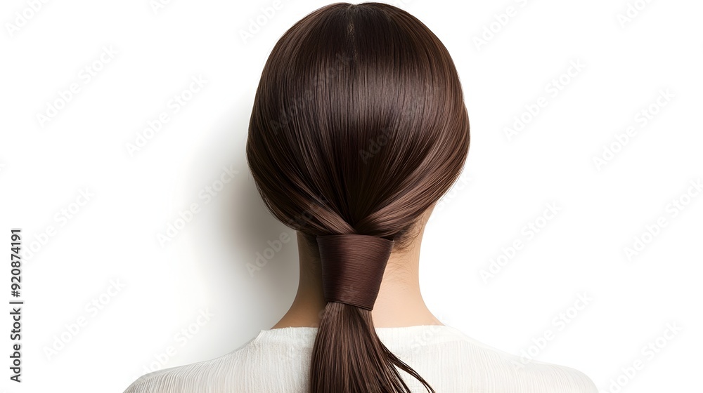 Fototapeta premium Sleek Low Ponytail with Wrapped Hair Band on White Background
