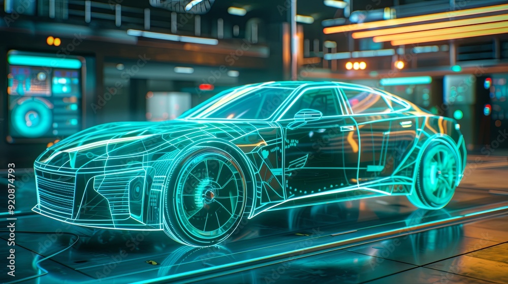 EV Car made of glowing lines and glass materials,hyperrealistic EV Car made of glowing lines and glass materials,hyperrealistic