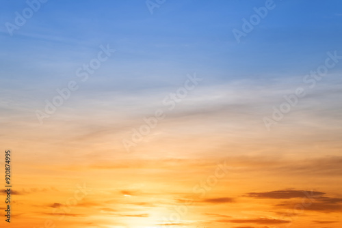 Beautiful , luxury soft gradient orange gold clouds and sunlight on the blue sky perfect for the background, take in everning,Twilight, Large size, high definition landscape photo