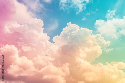 Soft, fluffy clouds in a colorful sky.