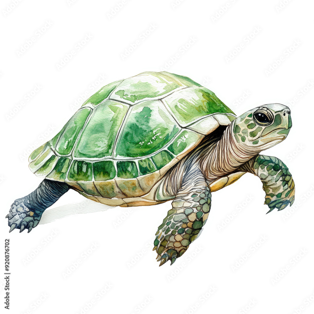 Fototapeta premium Serene Turtle with Bright Green Accents Watercolor Clipart