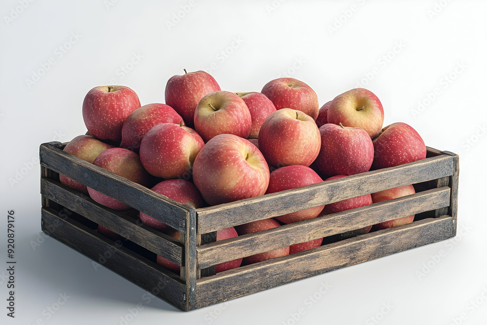 A wooden crate filled with fresh, ripe apples, perfect for showcasing nature's bounty and seasonal harvest.