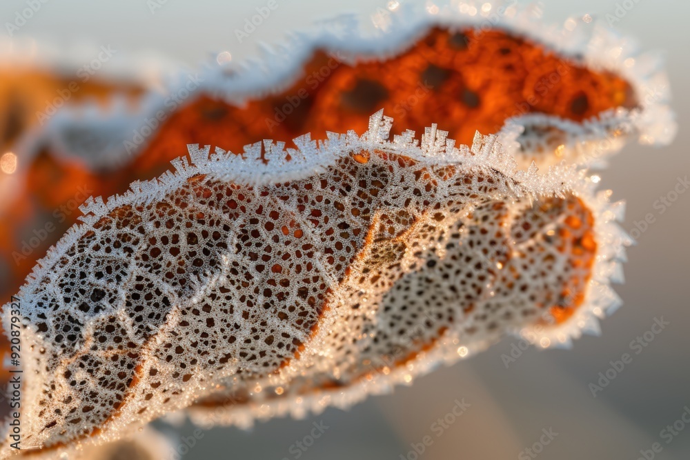 Close-up of frost on red leaf Close-up of frost on red leaf