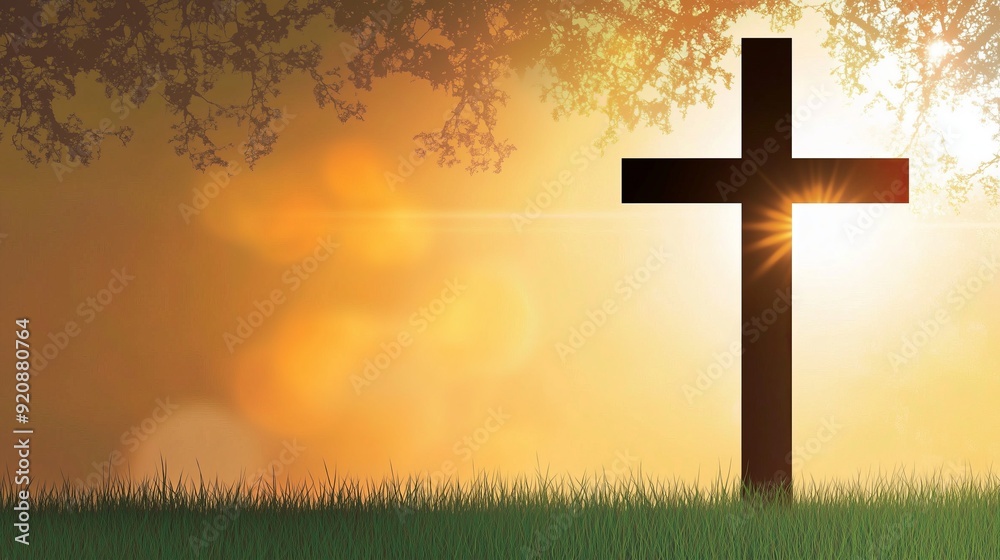 A silhouette of a cross stands tall against a vibrant sunset, its dark outline a powerful symbol of faith and hope. A silhouette of a cross stands tall against a vibrant sunset, its dark outline a powerful symbol of faith and hope.
