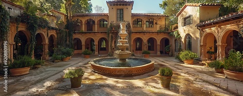 Mediterranean mansion with a courtyard.
