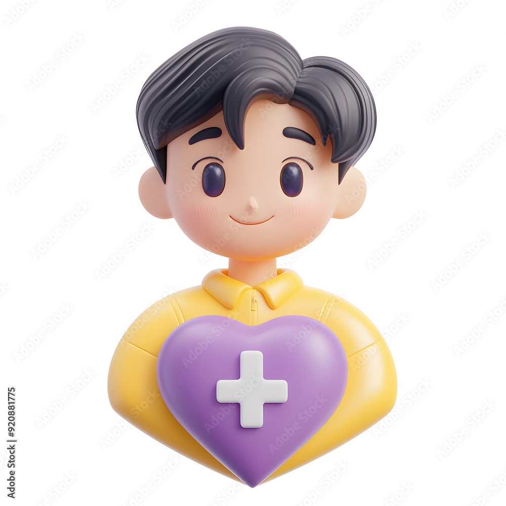 A cheerful cartoon character with a heart-shaped chest symbolizing care and compassion, ideal for health and wellness themes. A cheerful cartoon character with a heart-shaped chest symbolizing care and compassion, ideal for health and wellness themes.