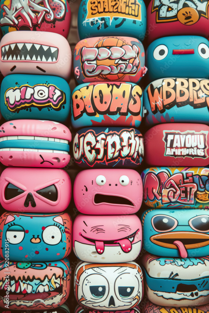Fototapeta premium Colorful graffiti boxes stacked in a row