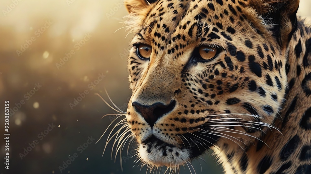 A close-up portrait of a leopard. It is looking directly at the camera with a serious expression. A close-up portrait of a leopard. It is looking directly at the camera with a serious expression.