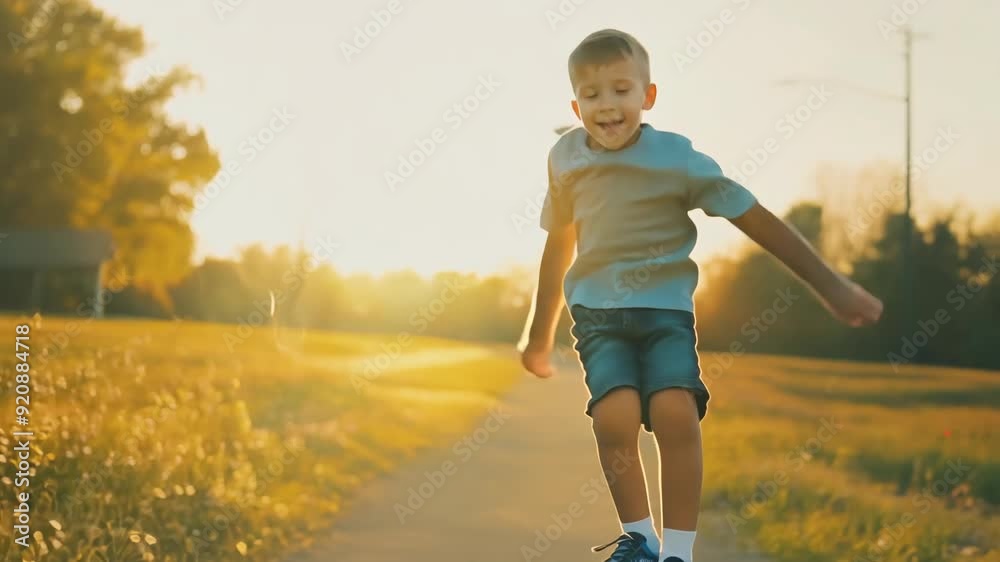 Little Boy Running Joyfully in the Park in Slow Motion Little Boy Running Joyfully in the Park in Slow Motion