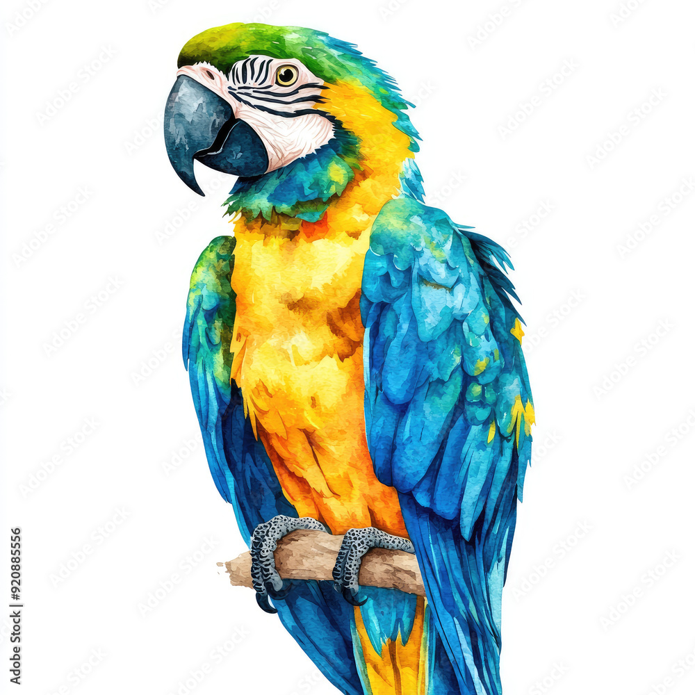 Fototapeta premium Watercolor Art of a Vibrant Macaw Parrot with Colorful Feathers