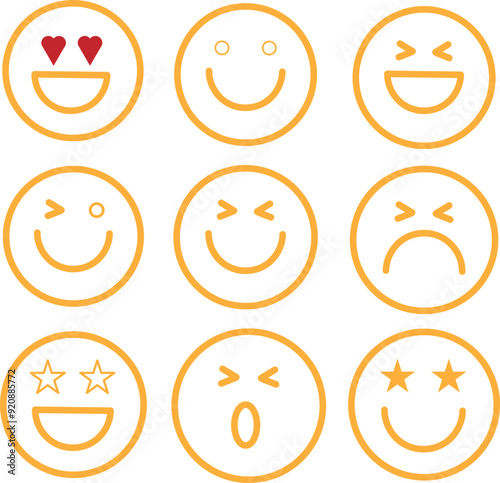 Emoji Set with Different Feelings, Social Network Isolated on White Background, Emoticons, Flat Style