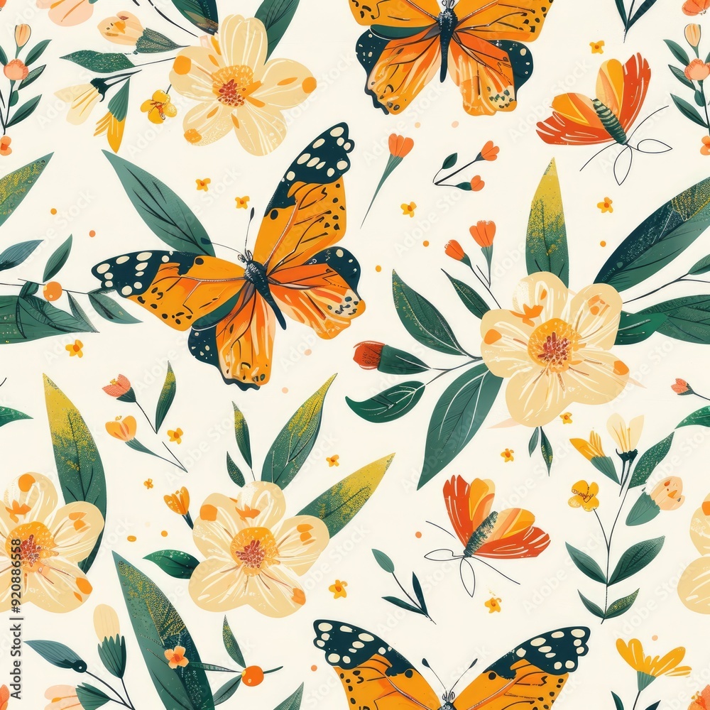 Butterfly Bloom. Floral and Butterfly Seamless Pattern in Watercolor Art Butterfly Bloom. Floral and Butterfly Seamless Pattern in Watercolor Art