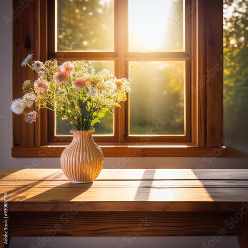 flowers in a vase by window photo