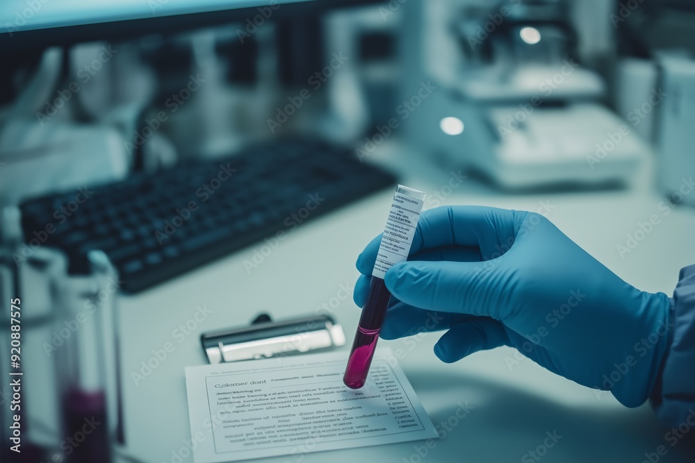 Veterinary lab assessment on important blood sample analysis for diagnostics and procedures using essential equipment like gloves, highlighting microbiology and veterinarian expertise Veterinary lab assessment on important blood sample analysis for diagnostics and procedures using essential equipment like gloves, highlighting microbiology and veterinarian expertise