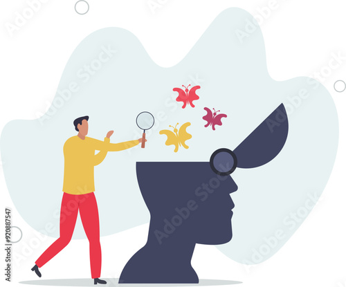 Psychology or psychotherapy research to help people solve mind problems.flat design with people.