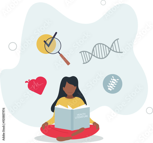 Health literacy and medical healthcare education book .Reading about medicine, disease.flat design with people.