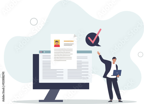 Job description and work duties and tasks information.Document with responsibility and position specification for new staff member .flat design with people.