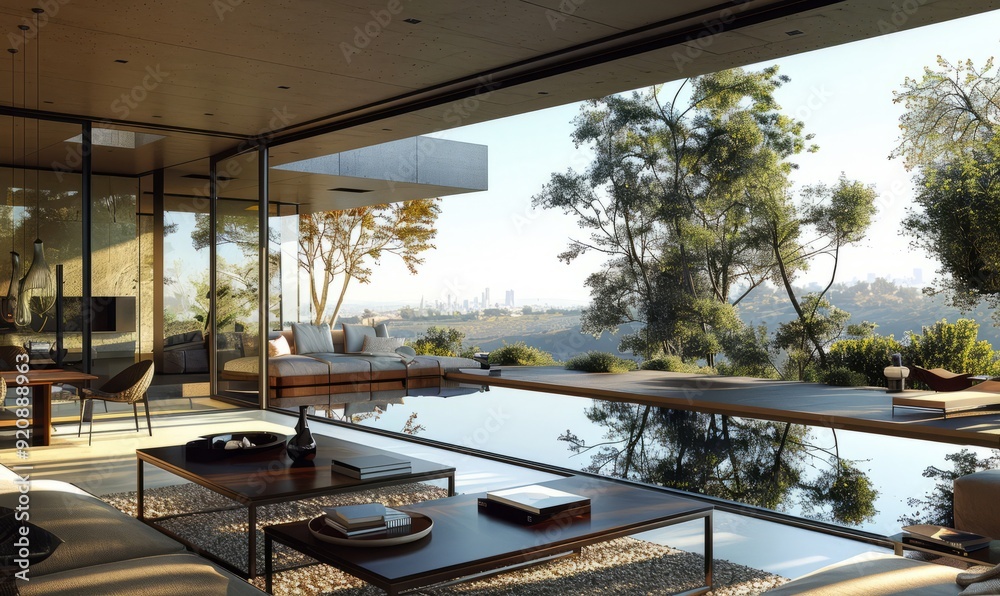 Contemporary glass home with expansive views. Contemporary glass home with expansive views.