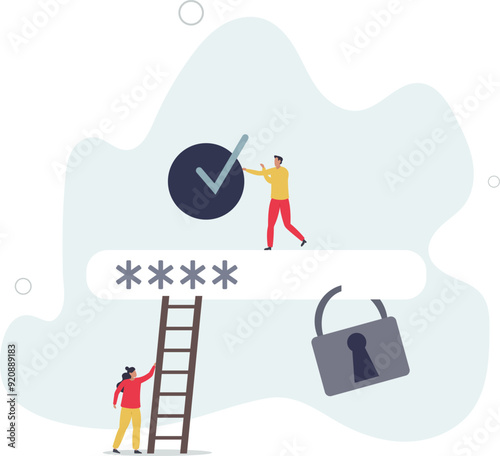 Authentication access protection with difficult code for defense .flat design with people.
