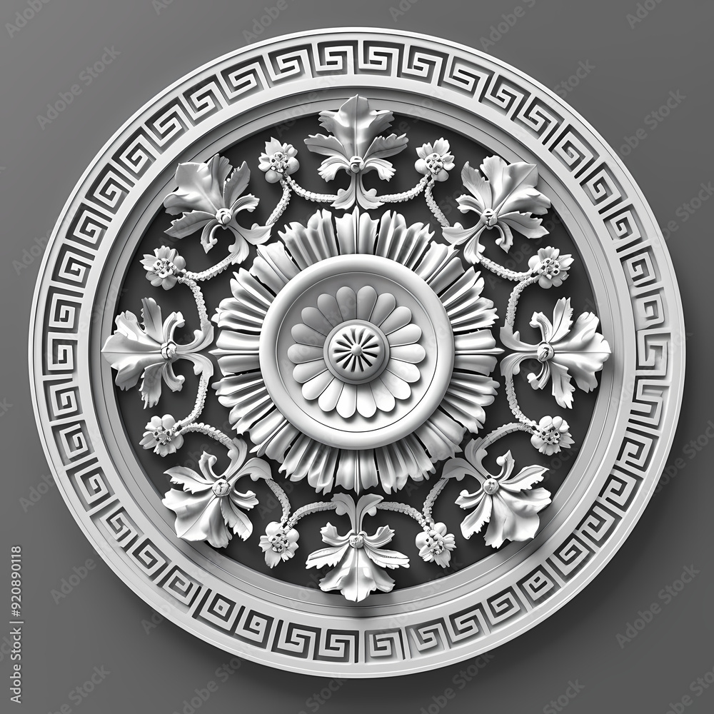 Vector round floral monochrome classic ornament. Greek meander. Patterns of Greece and ancient Rome. European border in a circle.