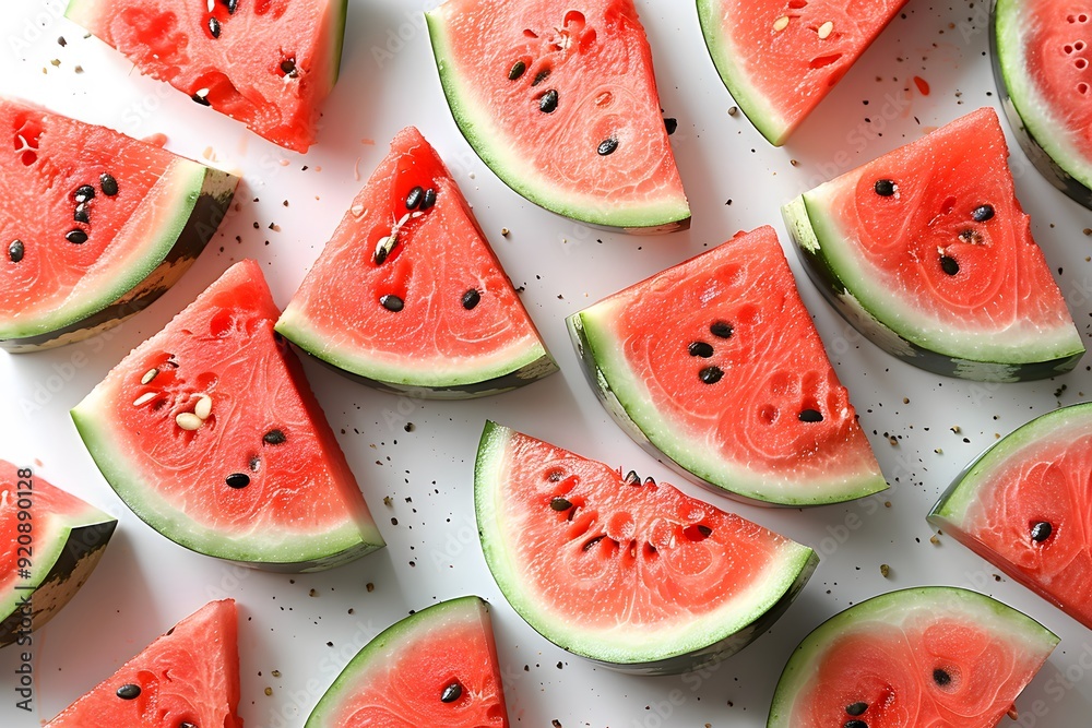 Fresh Watermelon Slices on White Background - Summer Refreshment, Healthy Eating, Food Photography