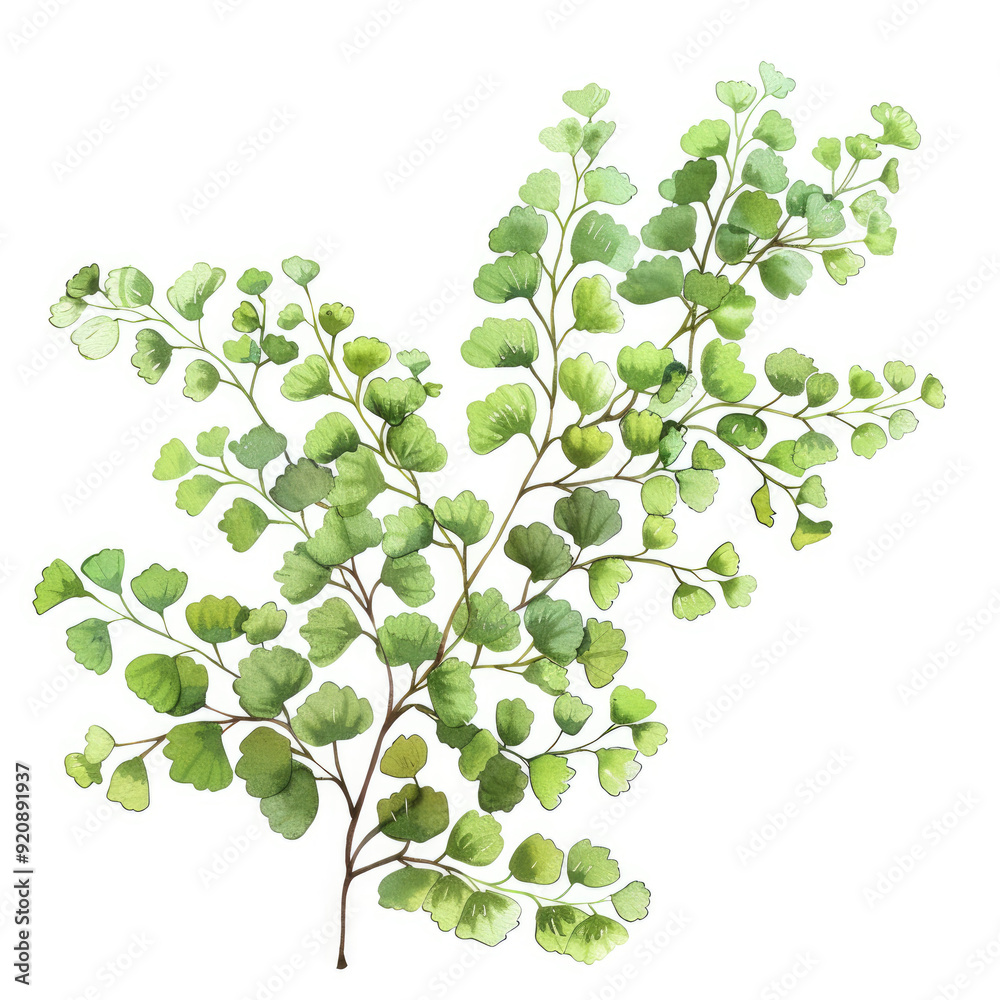 Delicate Maidenhair Fern Captured in Watercolor Art Delicate Maidenhair Fern Captured in Watercolor Art