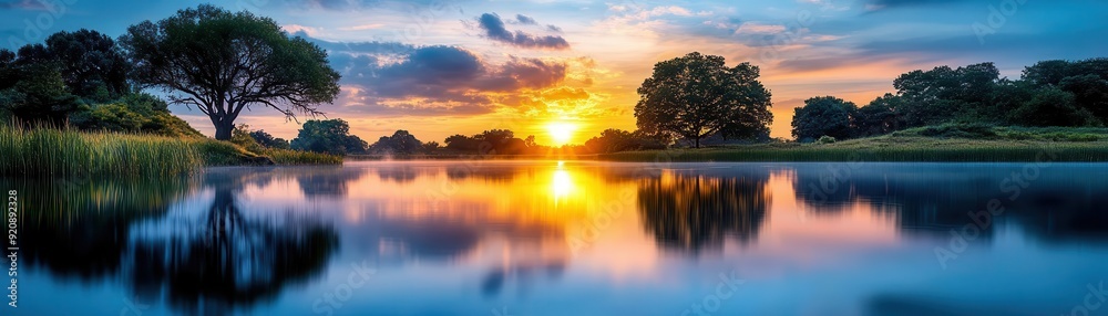 Sunrise over a serene lake Sunrise over a serene lake