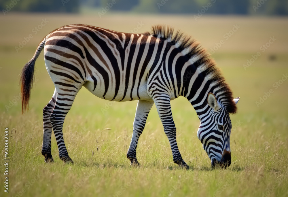 A beautiful zebra grazing in a grassy field. A beautiful zebra grazing in a grassy field.