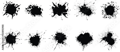 Set of paint splashes, Ink blots urban street style, blobs, Artistic texture of ink splatter stains, stroke vector set, Isolated vector illustration