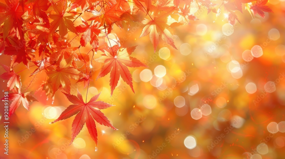 Vibrant Red Maple Leaves Against a Blurry Orange and Yellow Background Vibrant Red Maple Leaves Against a Blurry Orange and Yellow Background
