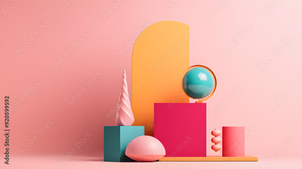 Geometric pastel shapes arranged in a balanced abstract composition. Geometric pastel shapes arranged in a balanced abstract composition.