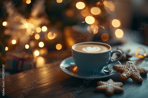 Wallpaper Mural Enjoy a cozy Christmas moment with a cup of hot coffee and festive gingerbread cookies on a holiday table Torontodigital.ca