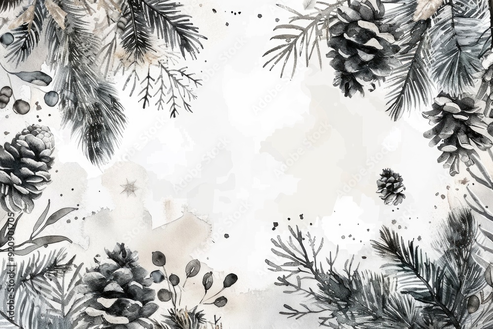Naklejka premium Festive Christmas Watercolor Illustration with Traditional Symbols and Decorations