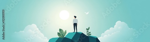Striving for Success: Self-Discipline in Achieving Goals - Left Side Flat Design Illustration