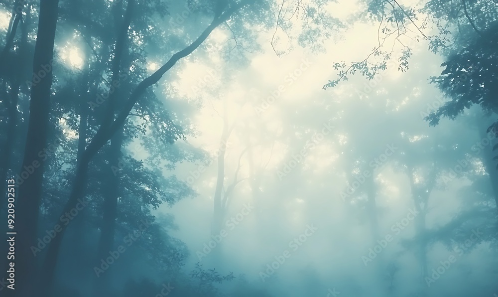 Background of a Misty Forest with Towering Trees and Soft Bokeh Effect Background of a Misty Forest with Towering Trees and Soft Bokeh Effect