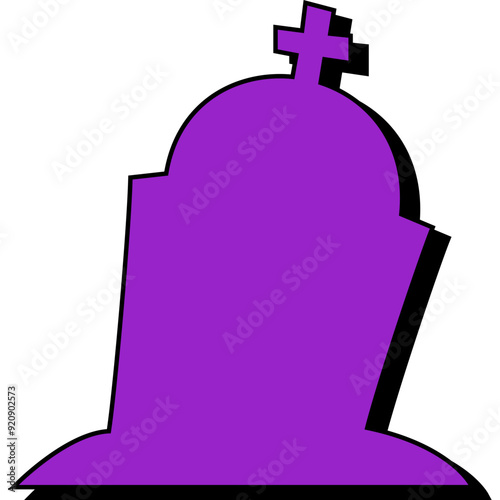 Neo-Brutalism Tombstone Illustration : Bold design featuring a purple tombstone with a cross in a minimalist style