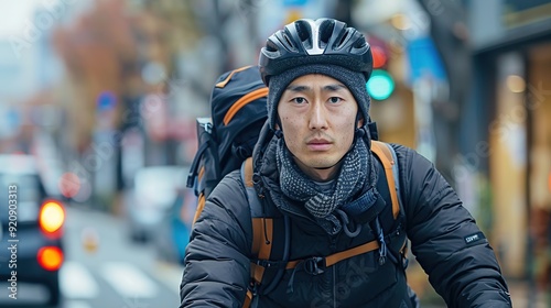 Delivery Man on a Bike in the City
