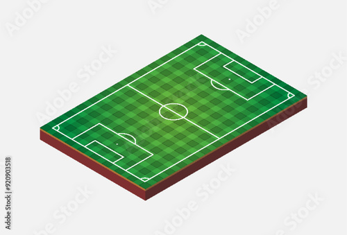 Icon depicting a green soccer field. Isometric icon of a green soccer field, isolated on a white background, designed for web applications.