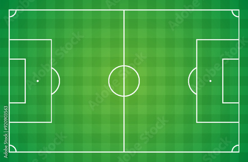 Top down view of a soccer pitch for game design. Versatile sports stadium asset for game environments.