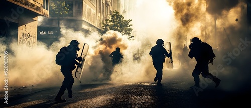 Powerful image capturing the dramatic clash between protesters and heavily armed riot police during a period of intense political instability and social unrest in a deeply divided nation photo