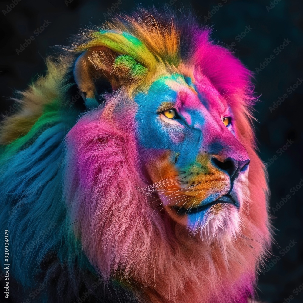 A colorful, artistic representation of a lion with vibrant hues and striking features. A colorful, artistic representation of a lion with vibrant hues and striking features.
