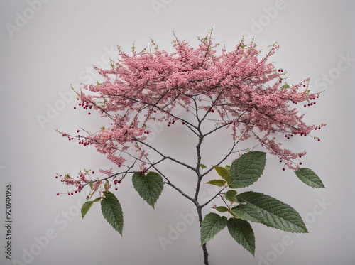 A tree with pink flowers is the main focus of the image