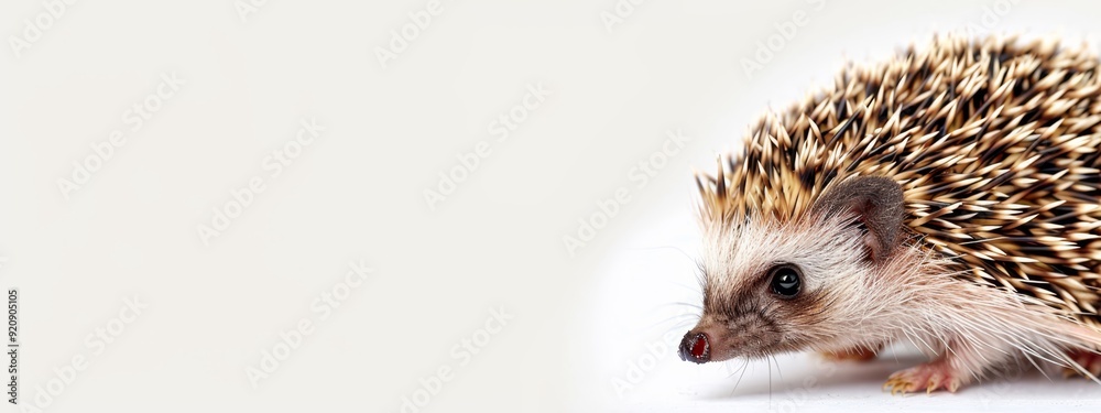 A close-up of a small hedgehog against a pure white background, with a single hedgehog present A close-up of a small hedgehog against a pure white background, with a single hedgehog present