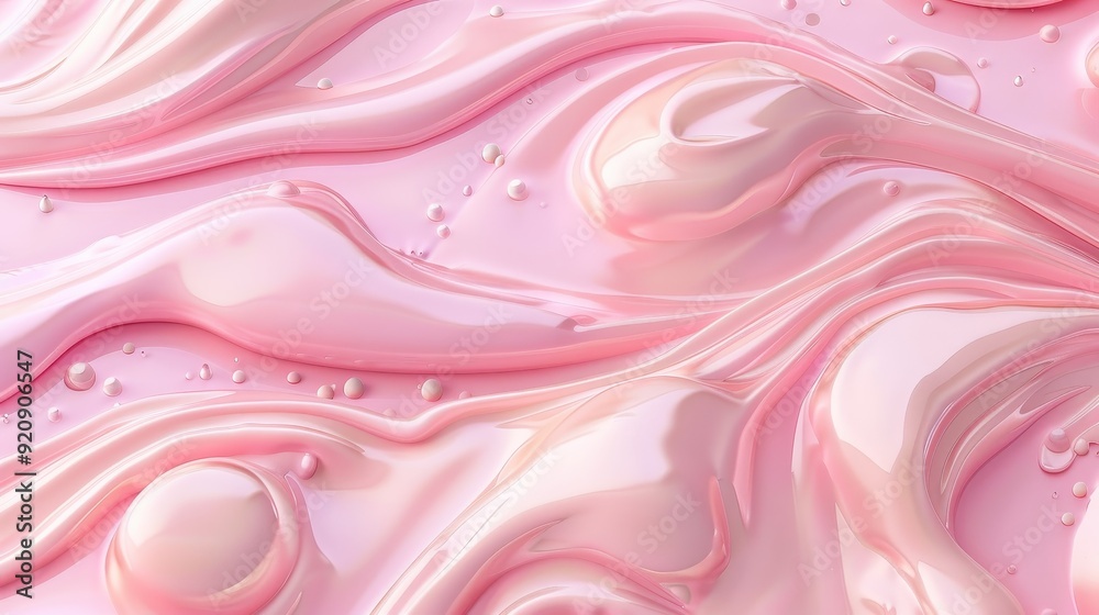 Obraz premium Soft, shiny pink surface with flowing textures and small bubbles creating a dreamy effect