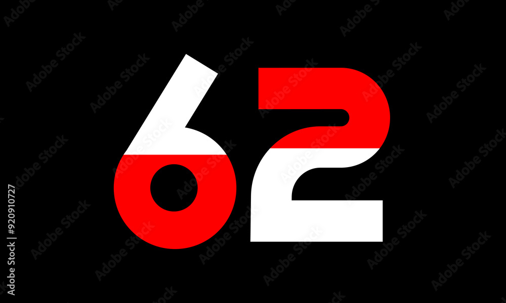 62 Red White Half Modern Number Logo 62 Red White Half Modern Number Logo