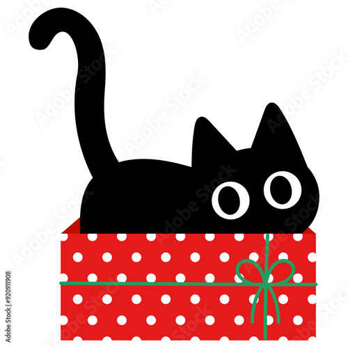 funny black cat is in the christmas gift illustration 