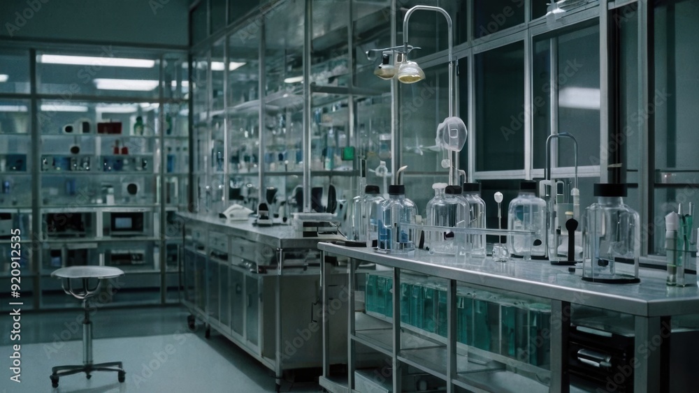Laboratory equipment displayed in a sterile environment Laboratory equipment displayed in a sterile environment