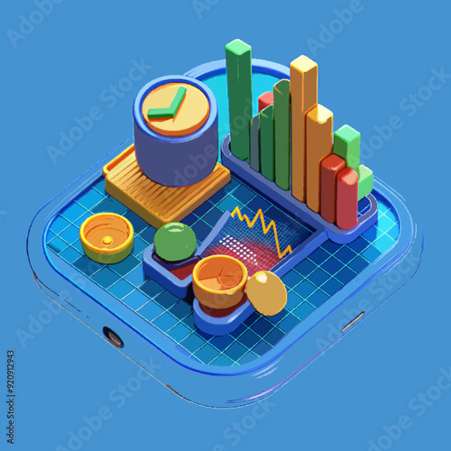 3D stock trading graph with mobile phone. Sell and buy money cash and exchange with finance business concept. 3d bank trading vector icon for investment render illustration